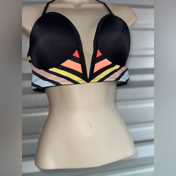 Victoria’s Secret PINK! Multi-Colored Plunge Bikini Top Size Large Like New - Picture 5 of 11